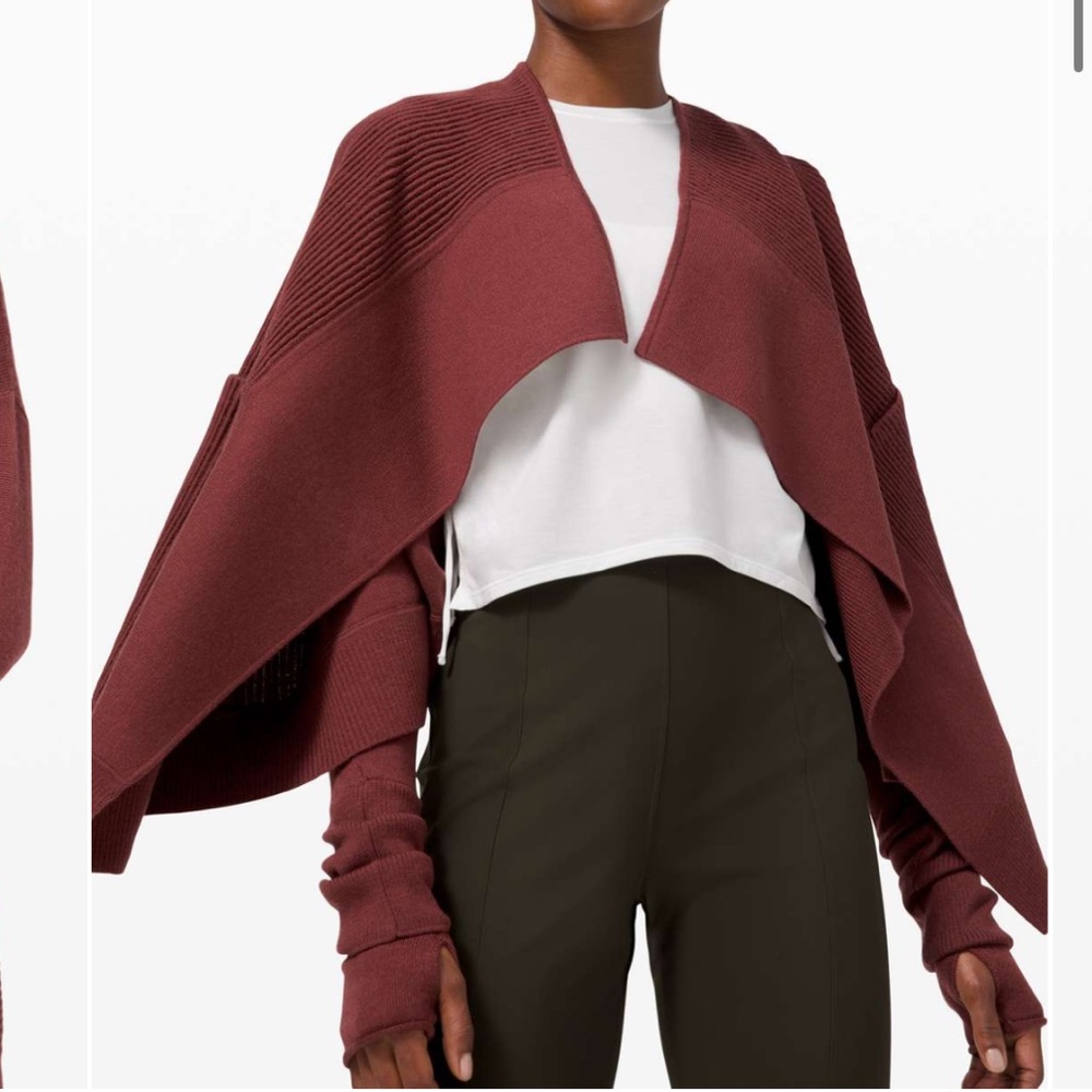Lululemon sit in lotus wrap II cardigan merino wool open front sweater size 12 - Picture 3 of 15